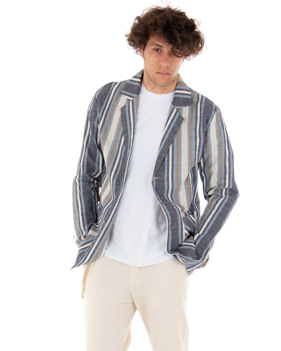 Giacca Monopetto Uomo Camicia Rigata Colletto Maniche Lunghe Tasche Multicolore GIOSAL-G2570A
