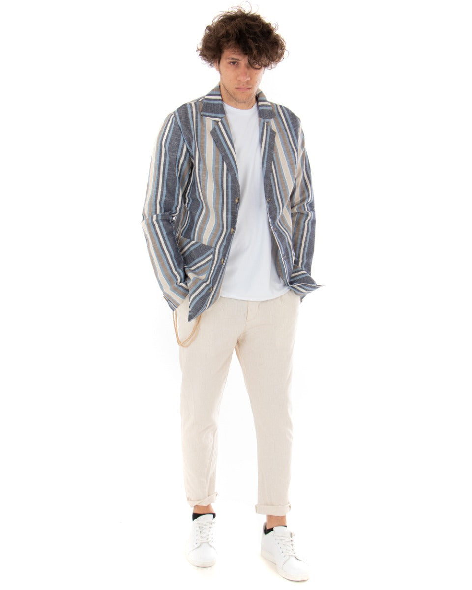 Giacca Monopetto Uomo Camicia Rigata Colletto Maniche Lunghe Tasche Multicolore GIOSAL-G2570A