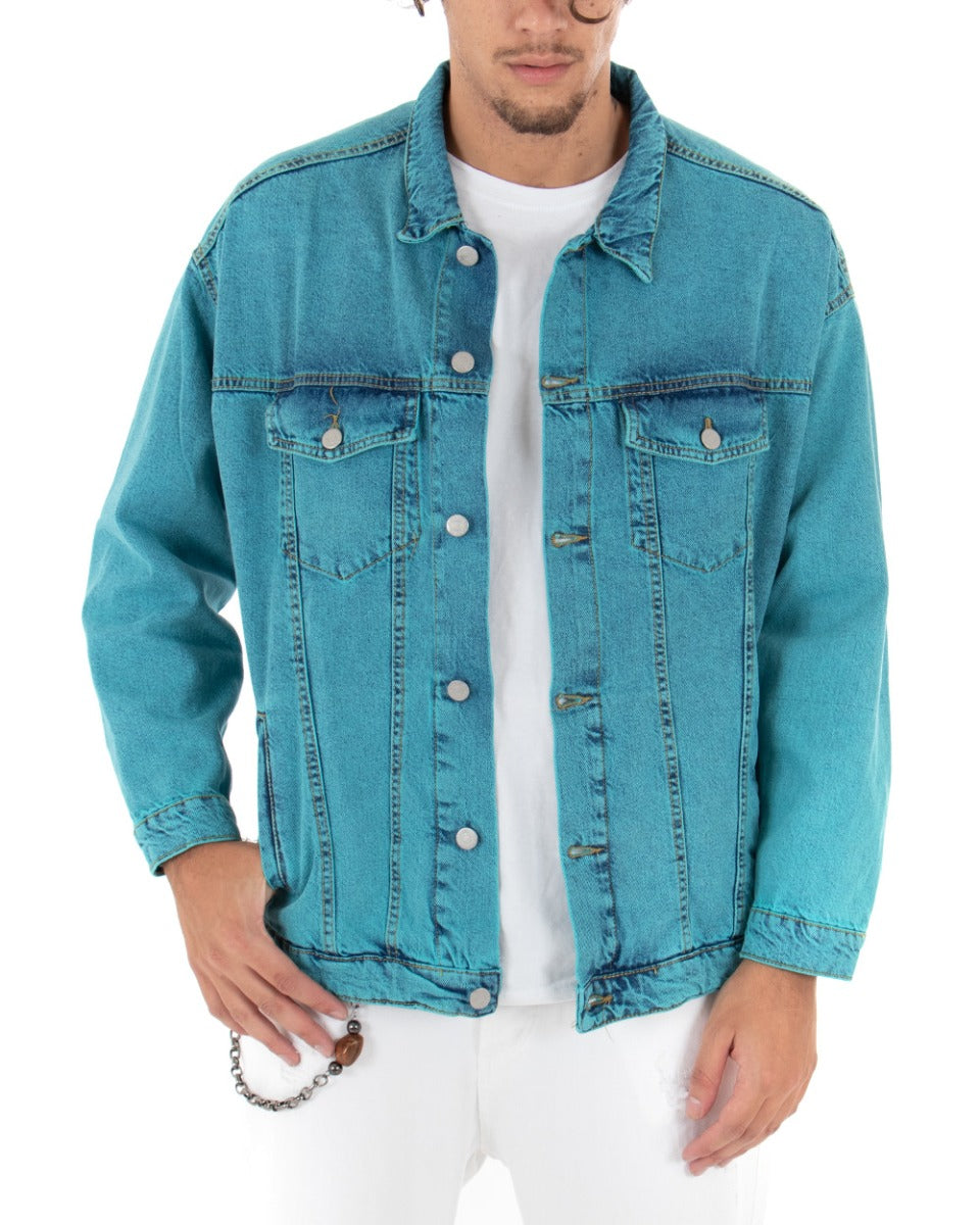 Giubbotto Uomo Giacca Jeans Con Colletto Denim Azzurro Casual GIOSAL-G2584A