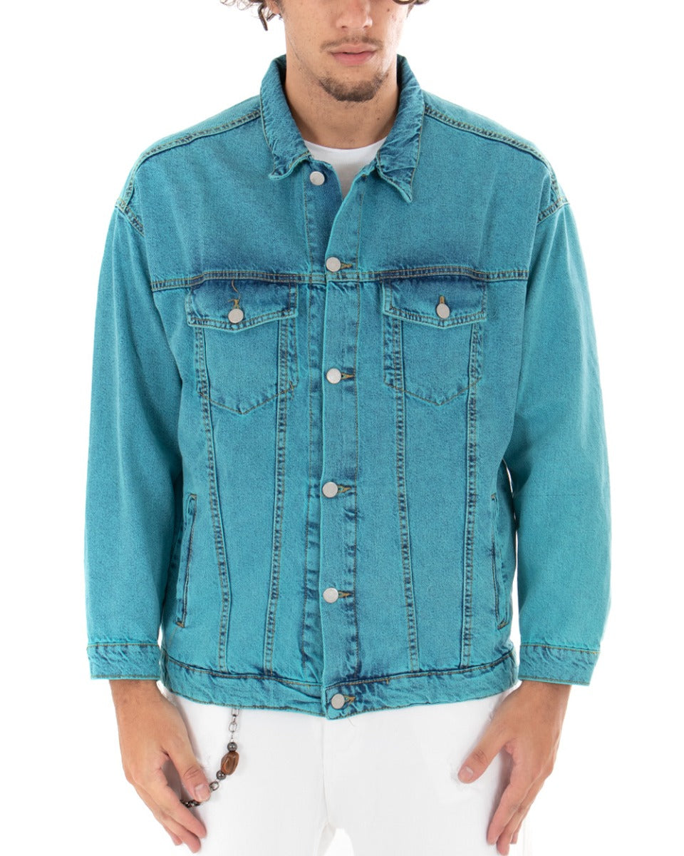 Giubbotto Uomo Giacca Jeans Con Colletto Denim Azzurro Casual GIOSAL-G2584A