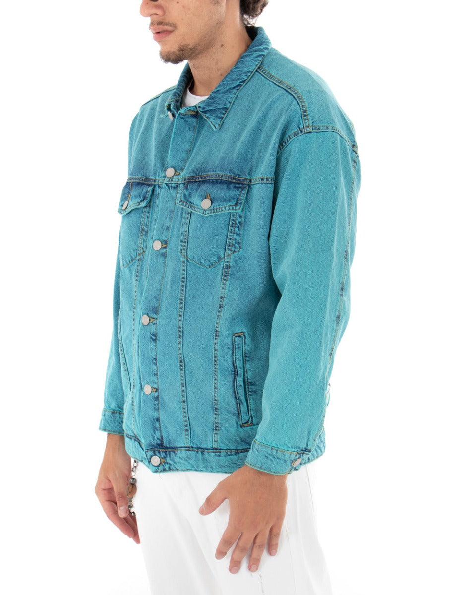 Giubbotto Uomo Giacca Jeans Con Colletto Denim Azzurro Casual GIOSAL-G2584A