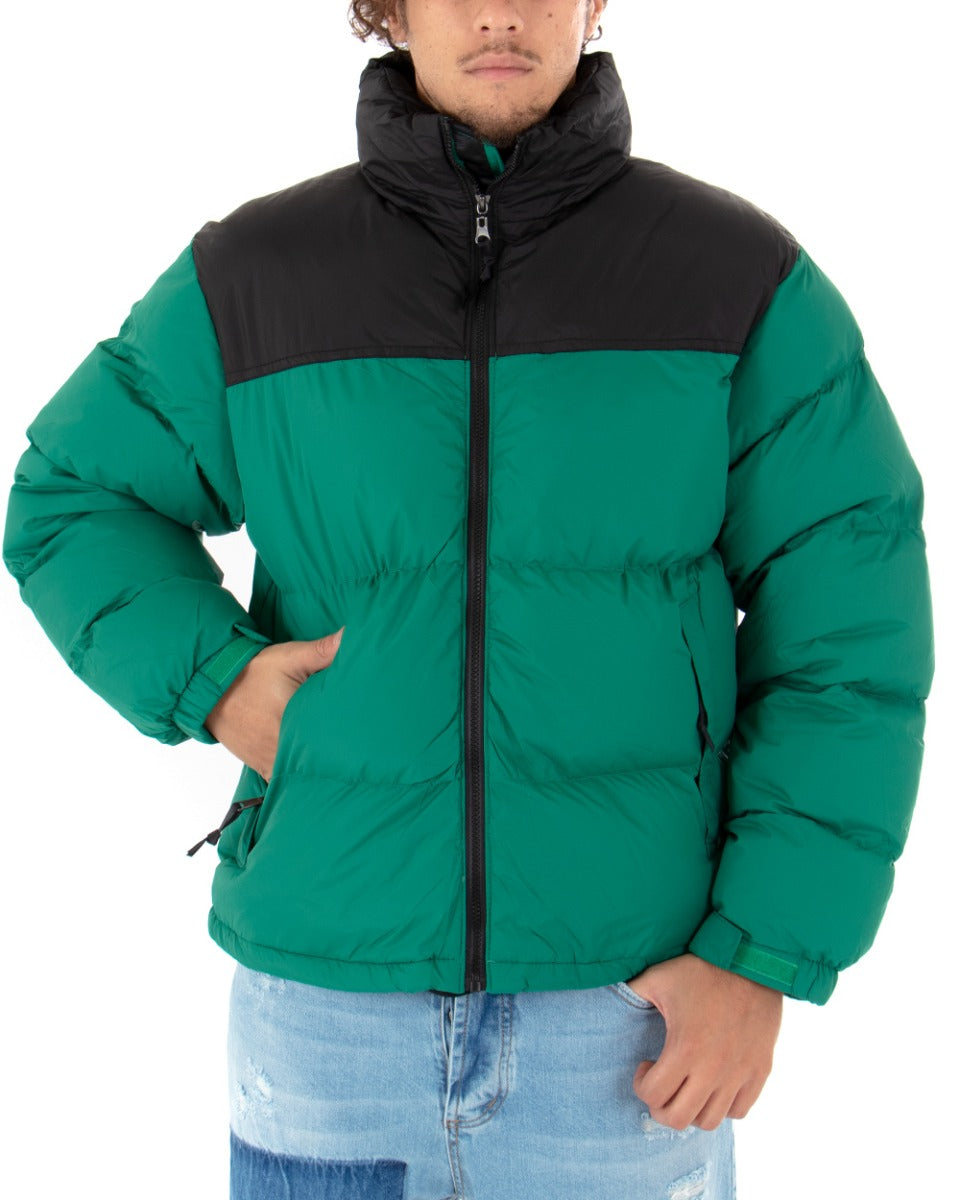 Giubbotto Uomo Imbottito Bomber Caldo Con Collo Puffer Bicolore Verde Nero Casual GIOSAL-G2627A
