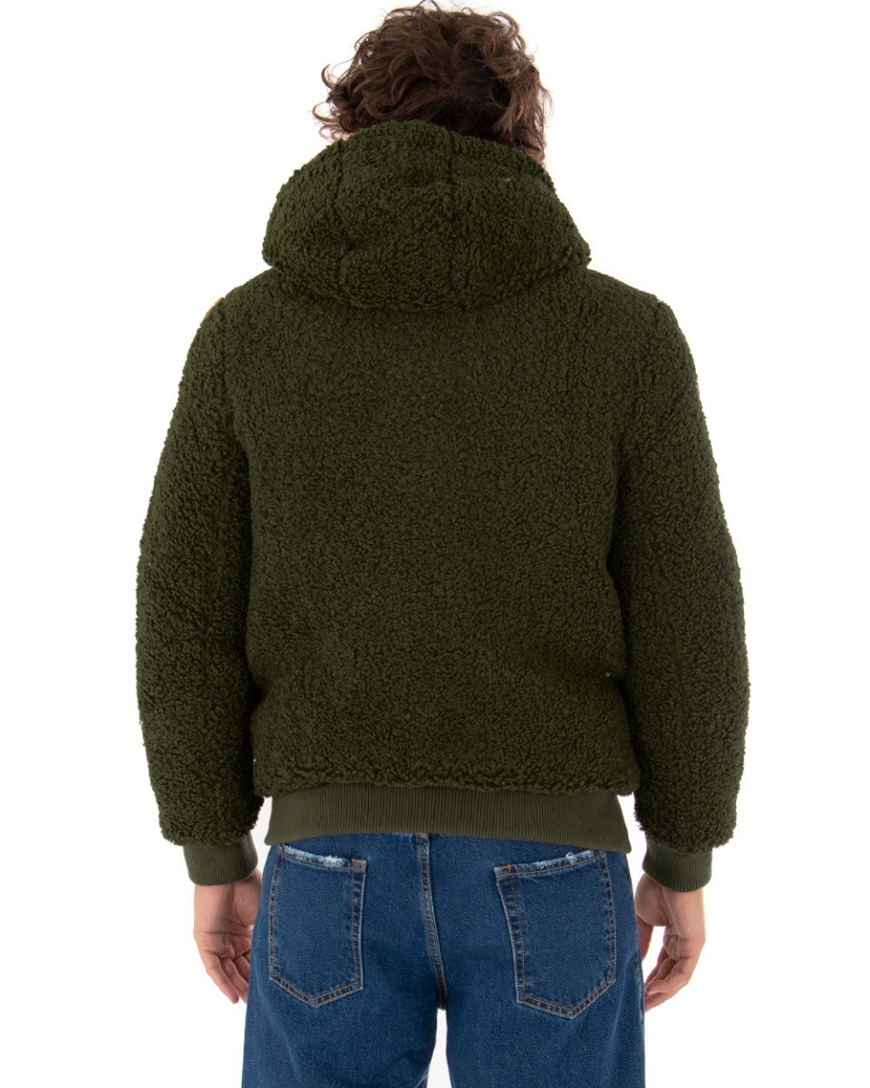 Giubbotto Uomo Teddy Lucido Tinta Unita Verde Double Face Cappuccio Bomber GIOSAL-G2643A