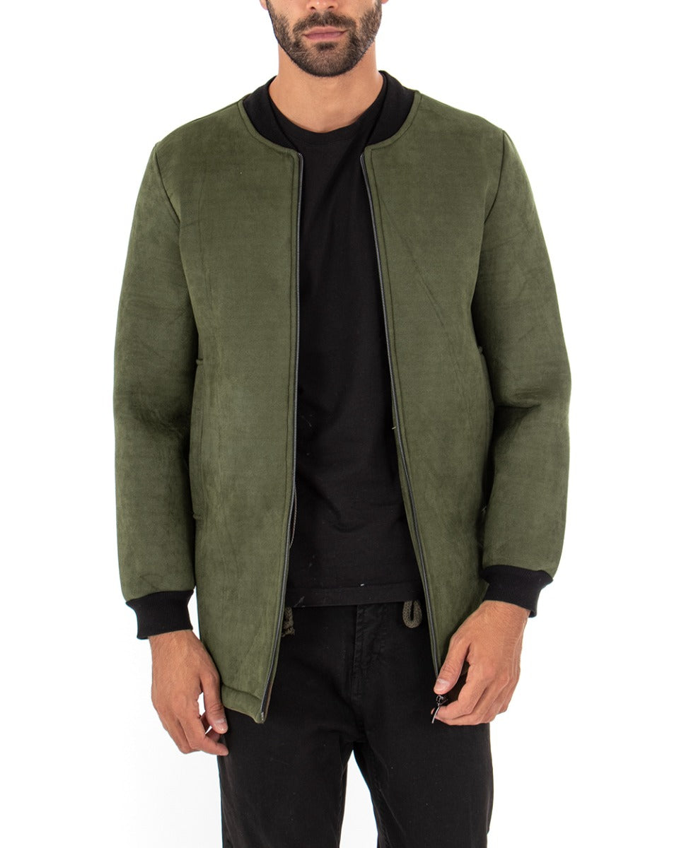 Giubbotto Uomo Lungo Camoscio Tinta Unita Verde Panno GIOSAL-G2661A