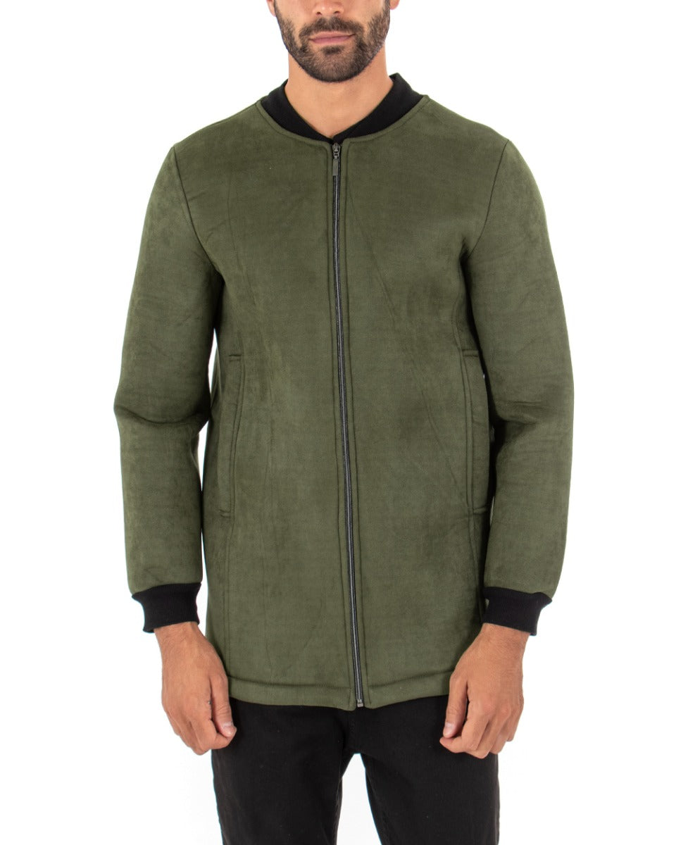 Giubbotto Uomo Lungo Camoscio Tinta Unita Verde Panno GIOSAL-G2661A