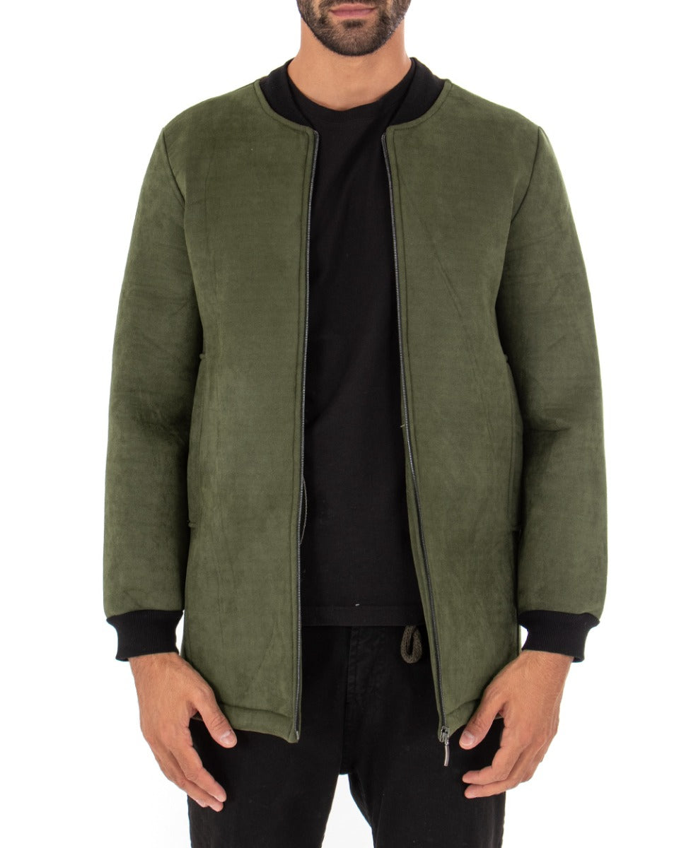 Giubbotto Uomo Lungo Camoscio Tinta Unita Verde Panno GIOSAL-G2661A