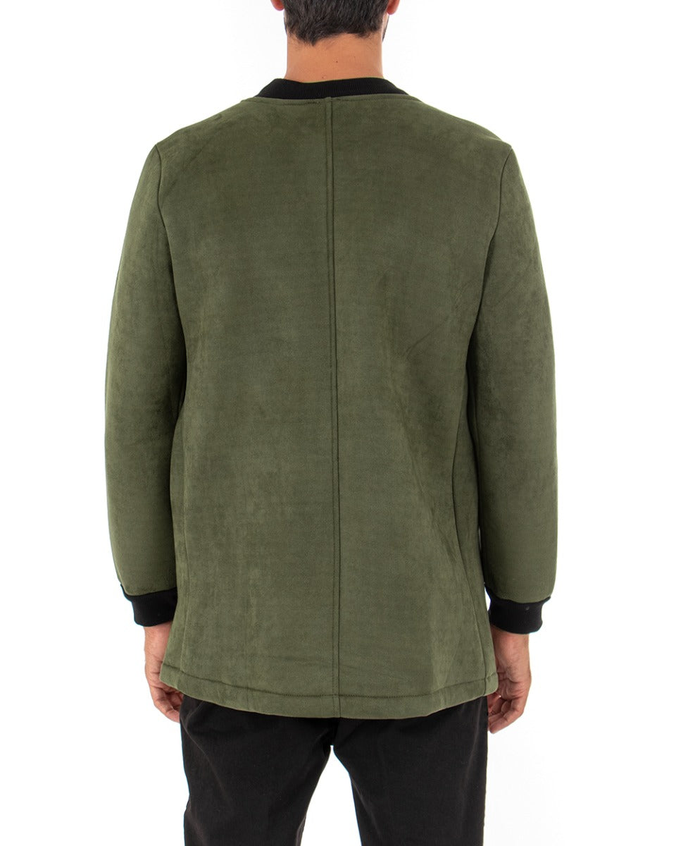 Giubbotto Uomo Lungo Camoscio Tinta Unita Verde Panno GIOSAL-G2661A