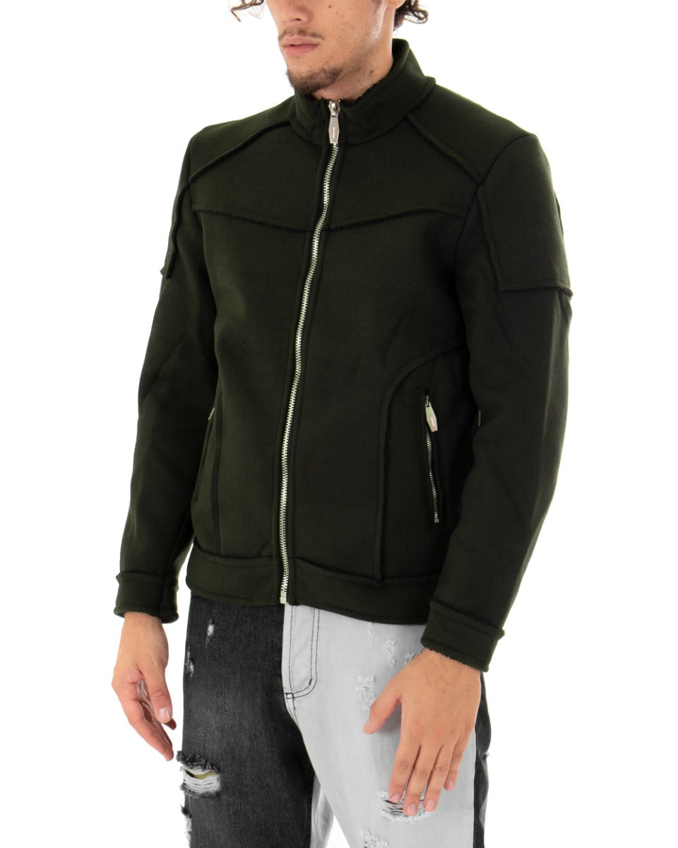 Giubbotto Uomo Giacca College Camoscio Tinta Unita Verde Casual GIOSAL-G2671A