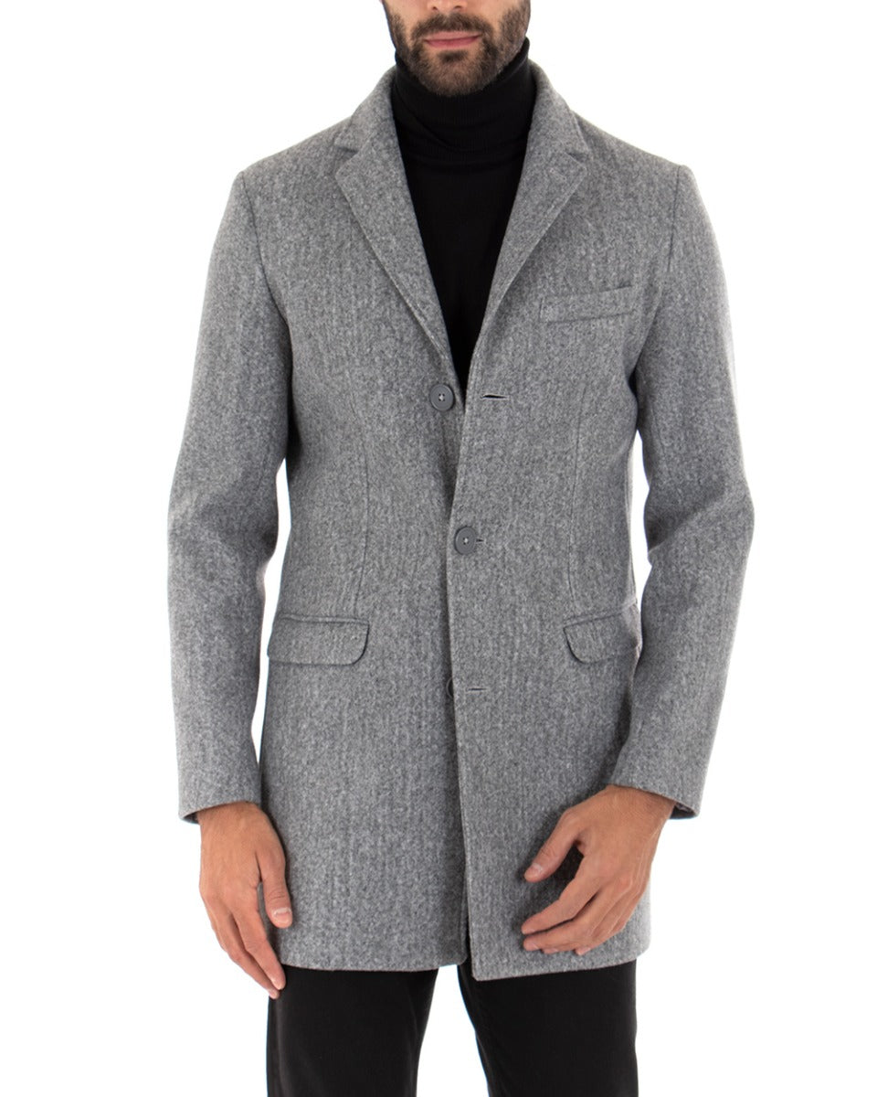 Cappotto Monopetto Uomo Giacca Colletto Reverse Giaccone Tinta Unita Grigio Baronetto Elegante GIOSAL-G2680A