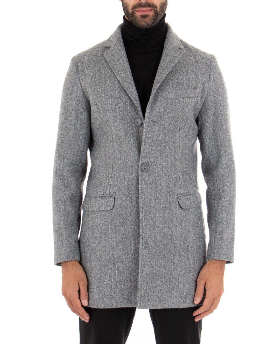 Cappotto Monopetto Uomo Giacca Colletto Reverse Giaccone Tinta Unita Grigio Baronetto Elegante GIOSAL-G2680A