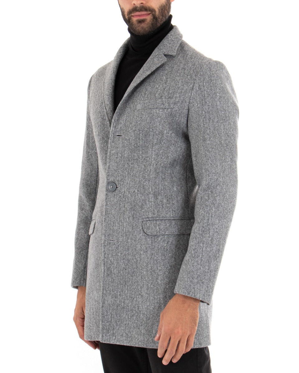 Cappotto Monopetto Uomo Giacca Colletto Reverse Giaccone Tinta Unita Grigio Baronetto Elegante GIOSAL-G2680A