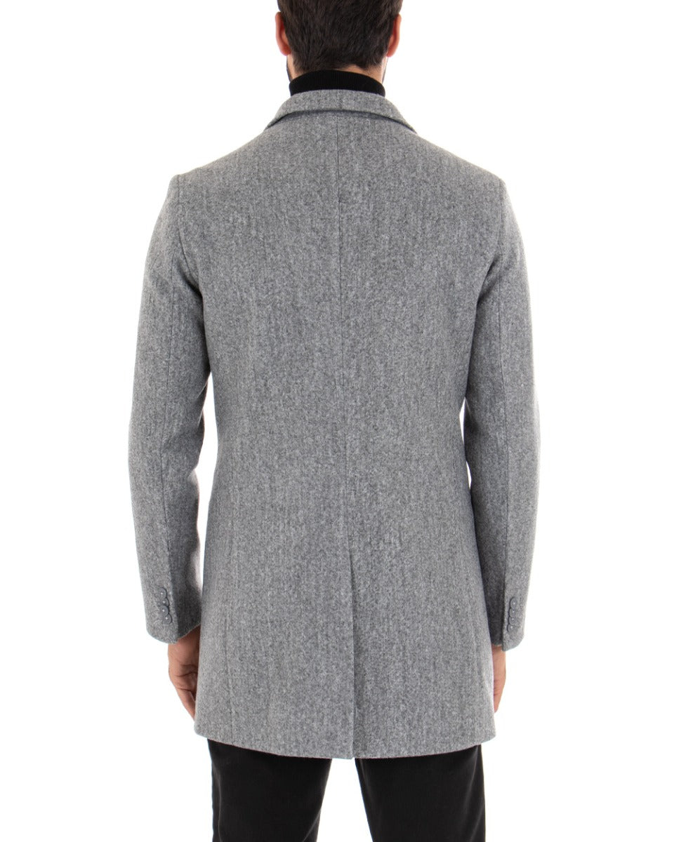 Cappotto Monopetto Uomo Giacca Colletto Reverse Giaccone Tinta Unita Grigio Baronetto Elegante GIOSAL-G2680A