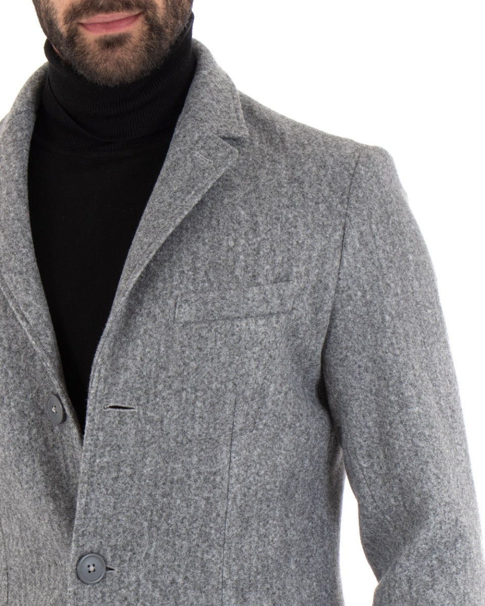 Cappotto Monopetto Uomo Giacca Colletto Reverse Giaccone Tinta Unita Grigio Baronetto Elegante GIOSAL-G2680A