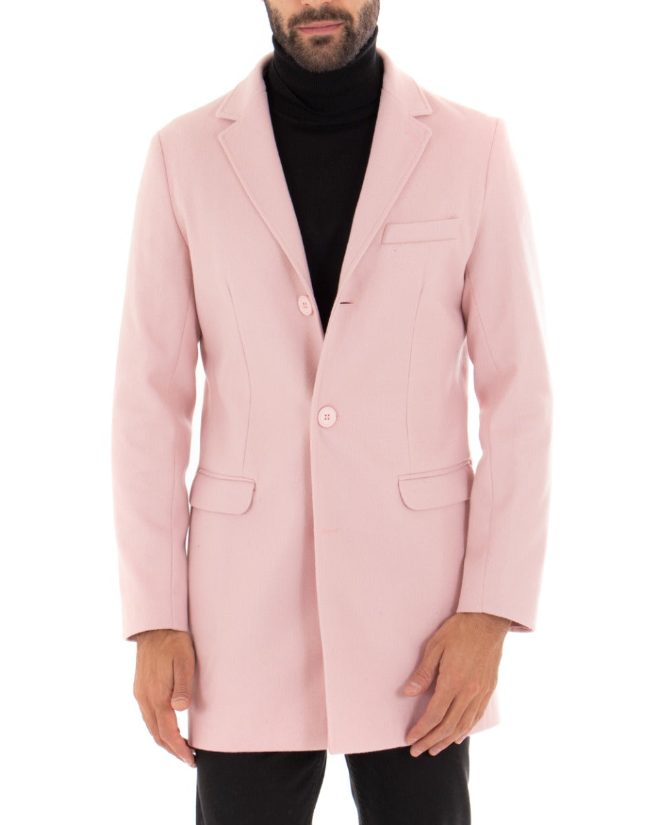 Cappotto Monopetto Uomo Giacca Colletto Reverse Giaccone Tinta Unita Rosa Baronetto Elegante GIOSAL-G2682A