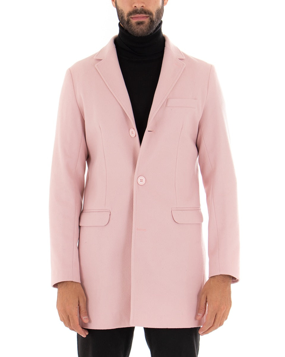 Cappotto Monopetto Uomo Giacca Colletto Reverse Giaccone Tinta Unita Rosa Baronetto Elegante GIOSAL-G2682A