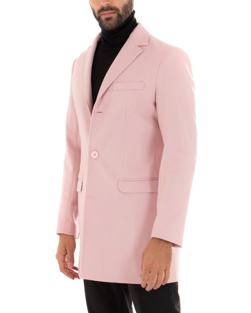 Cappotto Monopetto Uomo Giacca Colletto Reverse Giaccone Tinta Unita Rosa Baronetto Elegante GIOSAL-G2682A