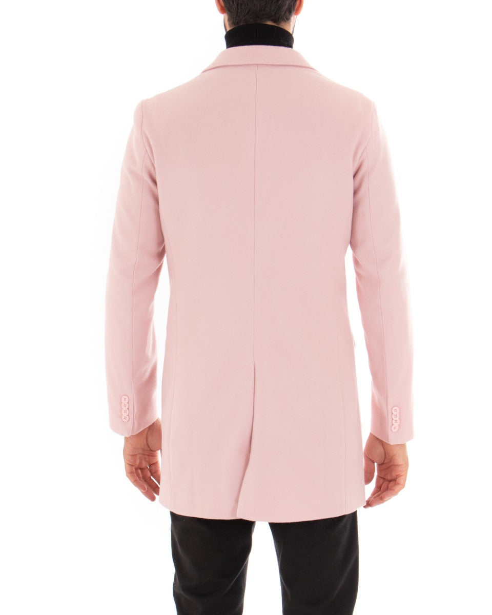 Cappotto Monopetto Uomo Giacca Colletto Reverse Giaccone Tinta Unita Rosa Baronetto Elegante GIOSAL-G2682A