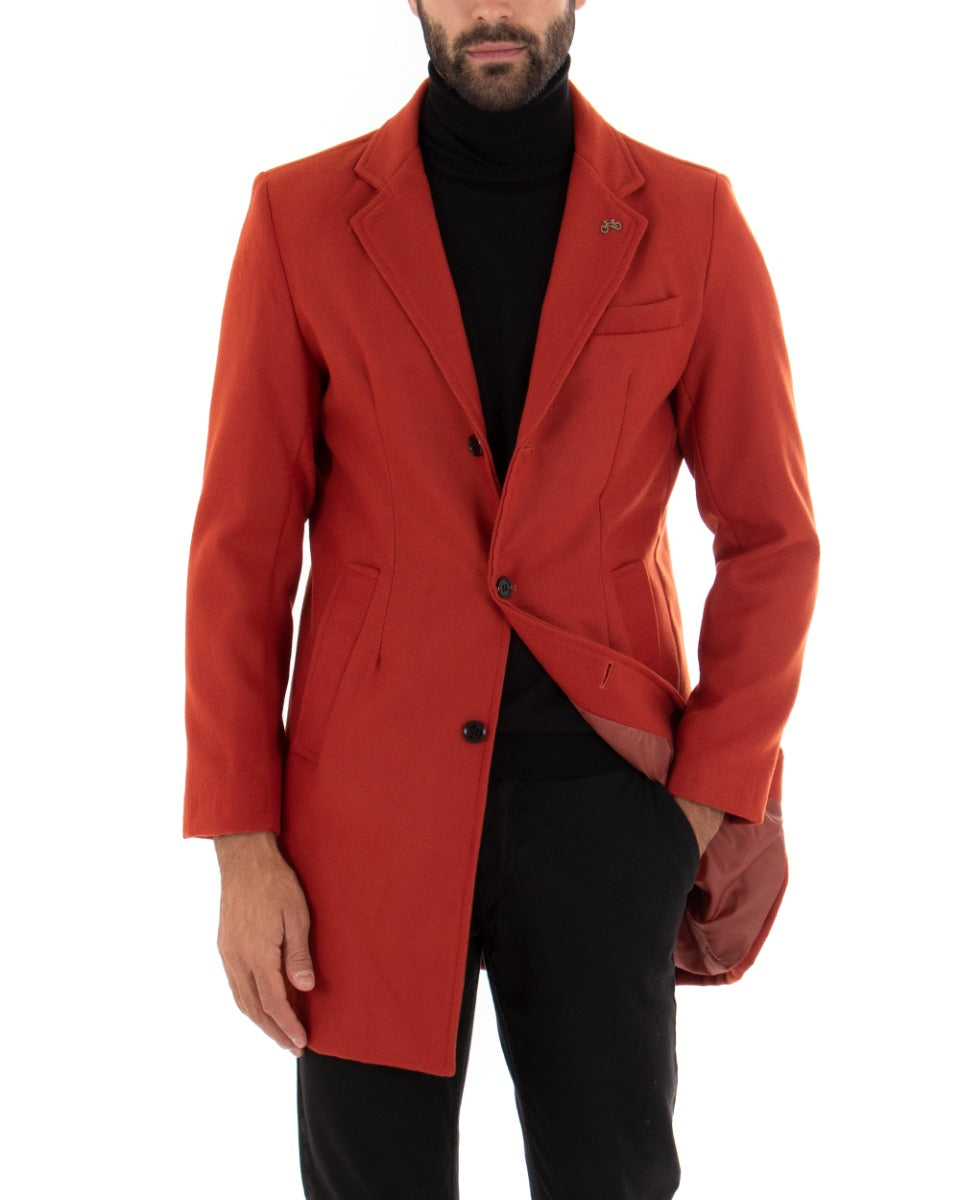 Cappotto Monopetto Uomo Giacca Colletto Reverse Giaccone Tinta Unita Rosso Baronetto Elegante GIOSAL-G2685A