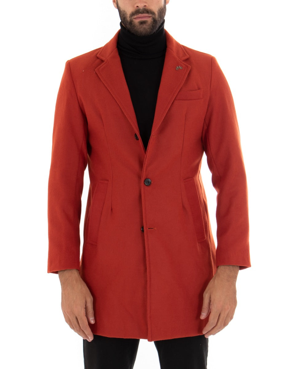 Cappotto Monopetto Uomo Giacca Colletto Reverse Giaccone Tinta Unita Rosso Baronetto Elegante GIOSAL-G2685A