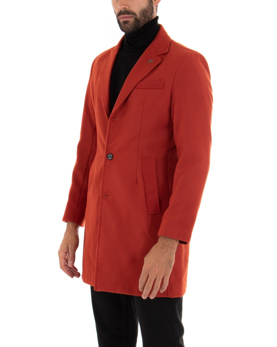 Cappotto Monopetto Uomo Giacca Colletto Reverse Giaccone Tinta Unita Rosso Baronetto Elegante GIOSAL-G2685A