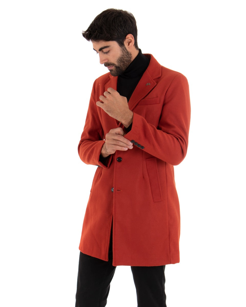 Cappotto Monopetto Uomo Giacca Colletto Reverse Giaccone Tinta Unita Rosso Baronetto Elegante GIOSAL-G2685A