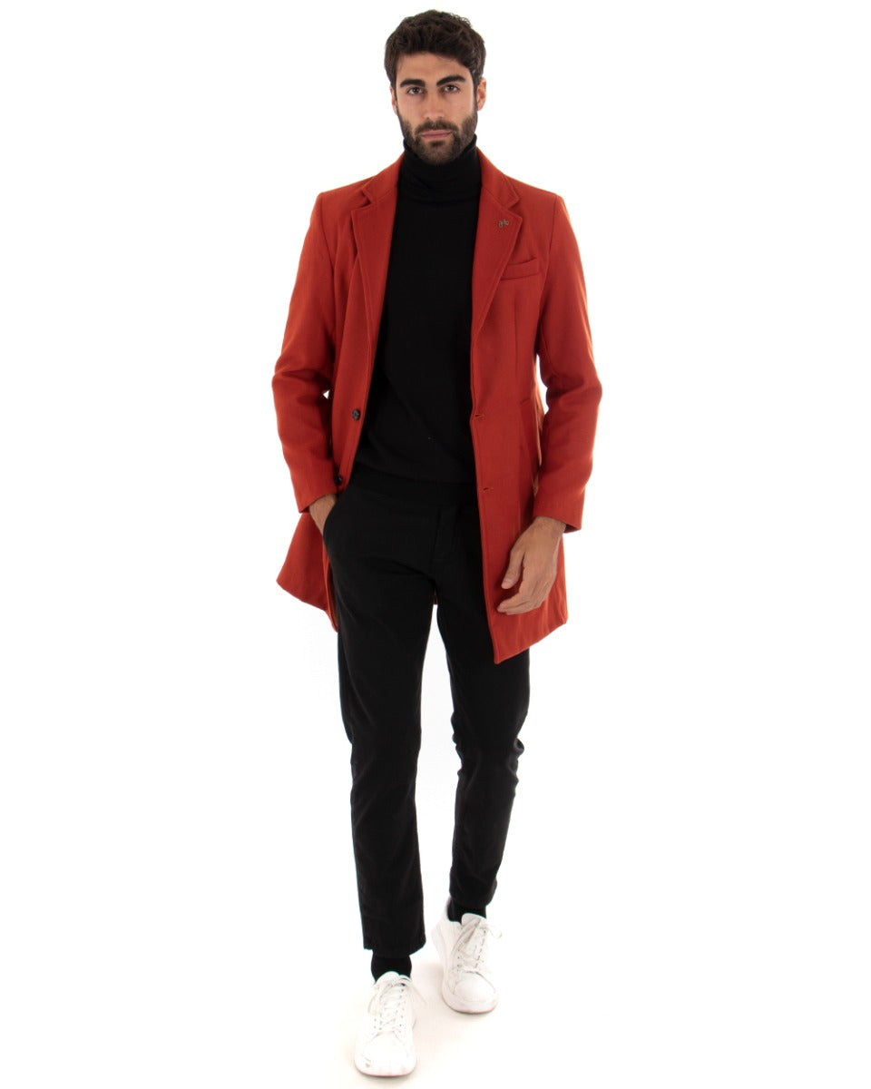 Cappotto Monopetto Uomo Giacca Colletto Reverse Giaccone Tinta Unita Rosso Baronetto Elegante GIOSAL-G2685A