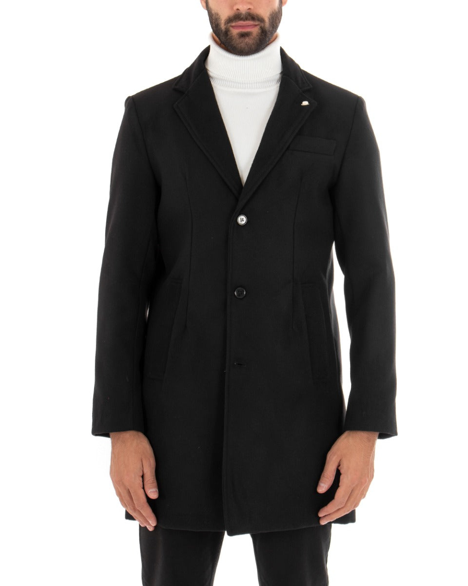Cappotto Monopetto Uomo Giacca Colletto Reverse Giaccone Tinta Unita Nero Baronetto Elegante GIOSAL-G2686A