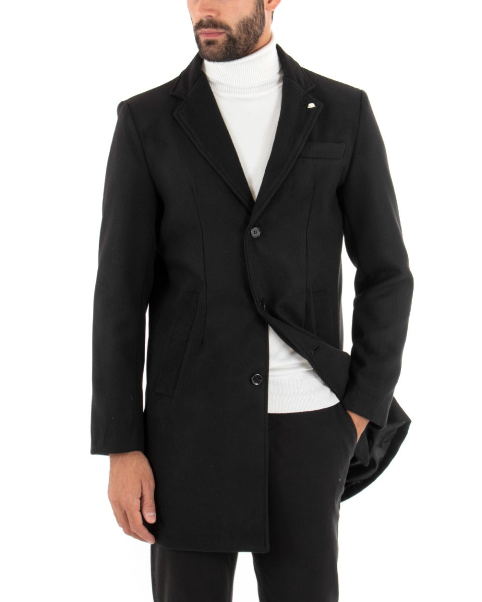 Cappotto Monopetto Uomo Giacca Colletto Reverse Giaccone Tinta Unita Nero Baronetto Elegante GIOSAL-G2686A