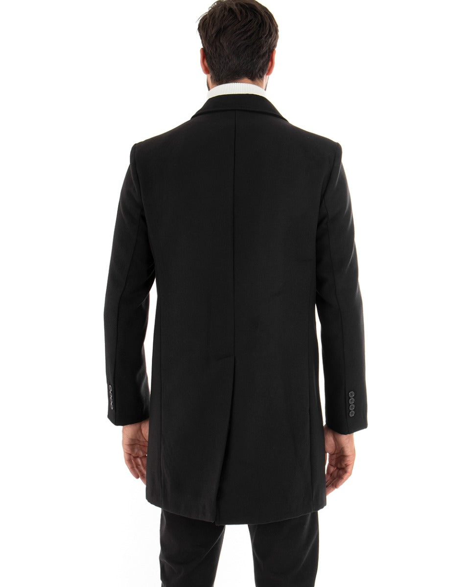Cappotto Monopetto Uomo Giacca Colletto Reverse Giaccone Tinta Unita Nero Baronetto Elegante GIOSAL-G2686A