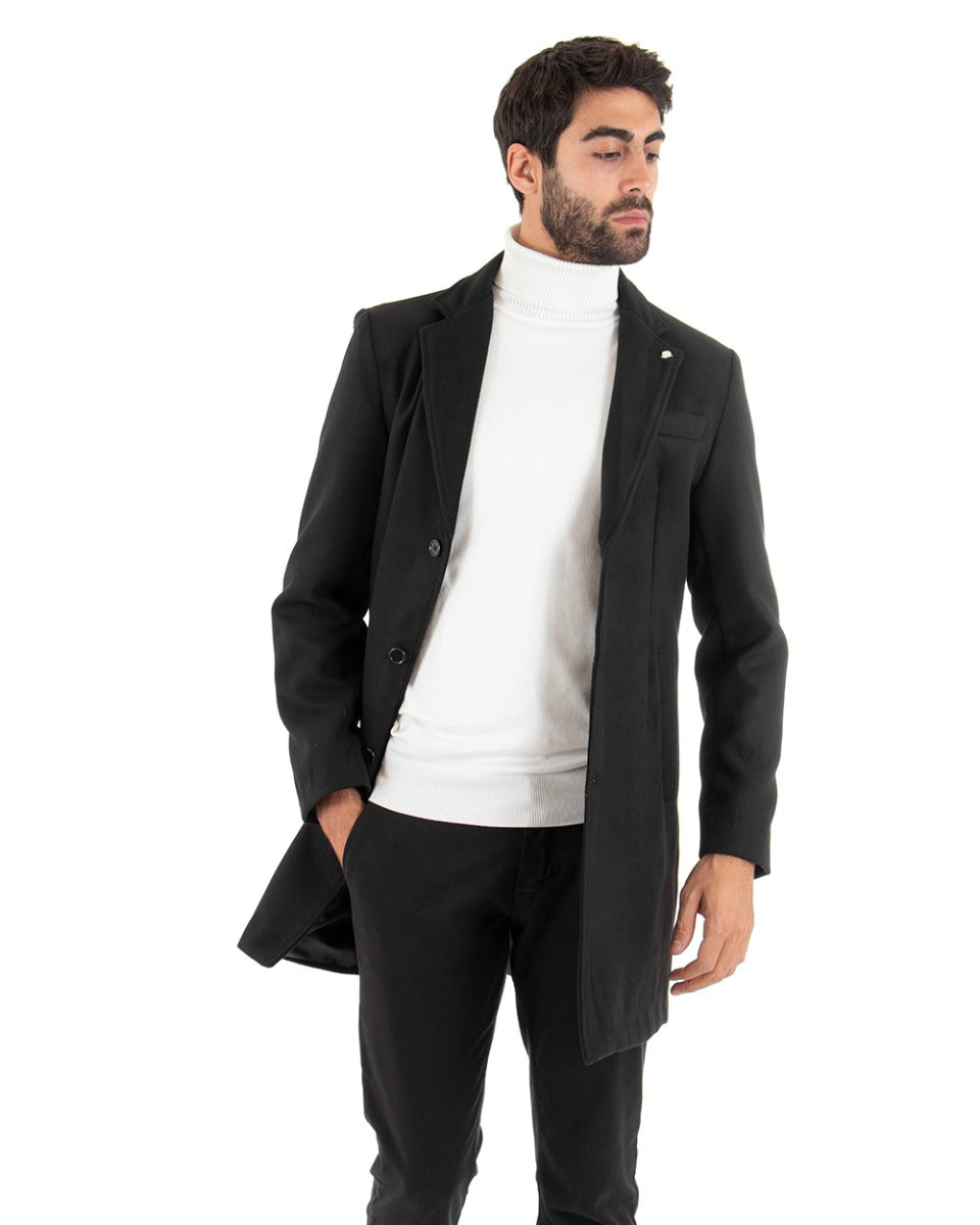 Cappotto Monopetto Uomo Giacca Colletto Reverse Giaccone Tinta Unita Nero Baronetto Elegante GIOSAL-G2686A