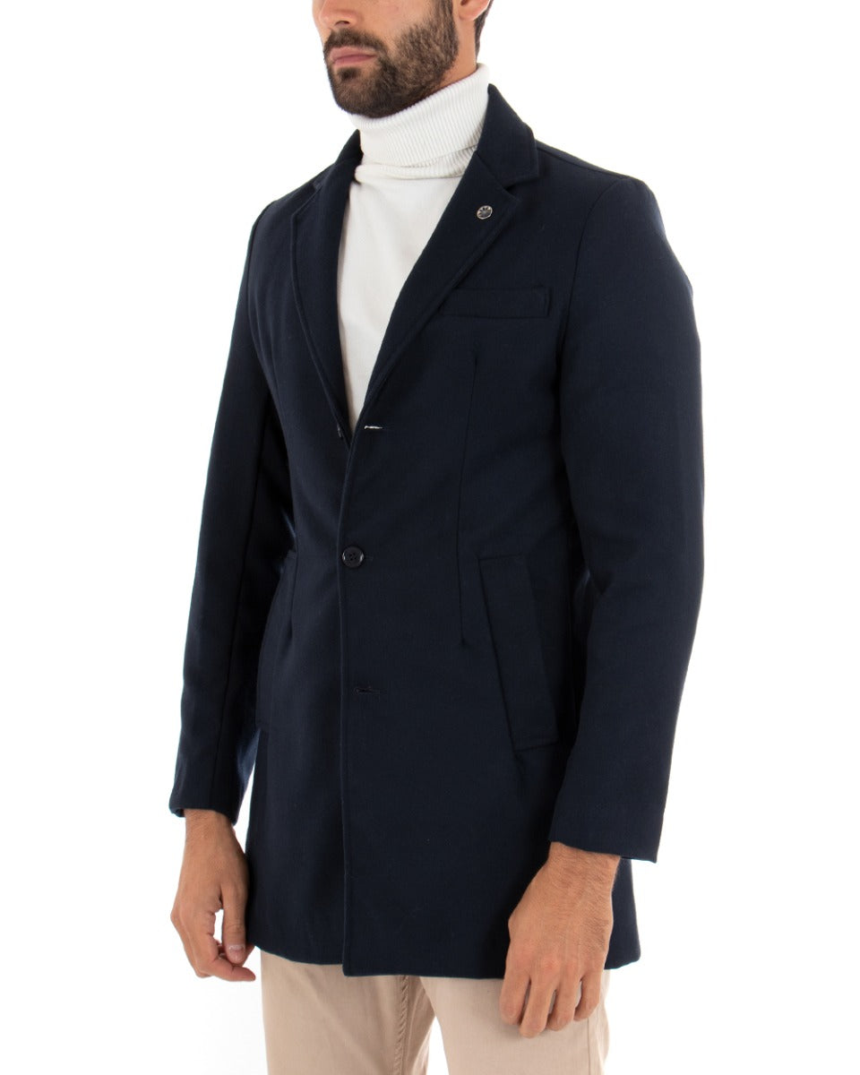 Cappotto Monopetto Uomo Giacca Colletto Reverse Giaccone Tinta Unita Blu Baronetto Elegante GIOSAL-G2687A