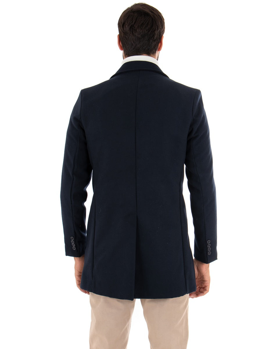 Cappotto Monopetto Uomo Giacca Colletto Reverse Giaccone Tinta Unita Blu Baronetto Elegante GIOSAL-G2687A