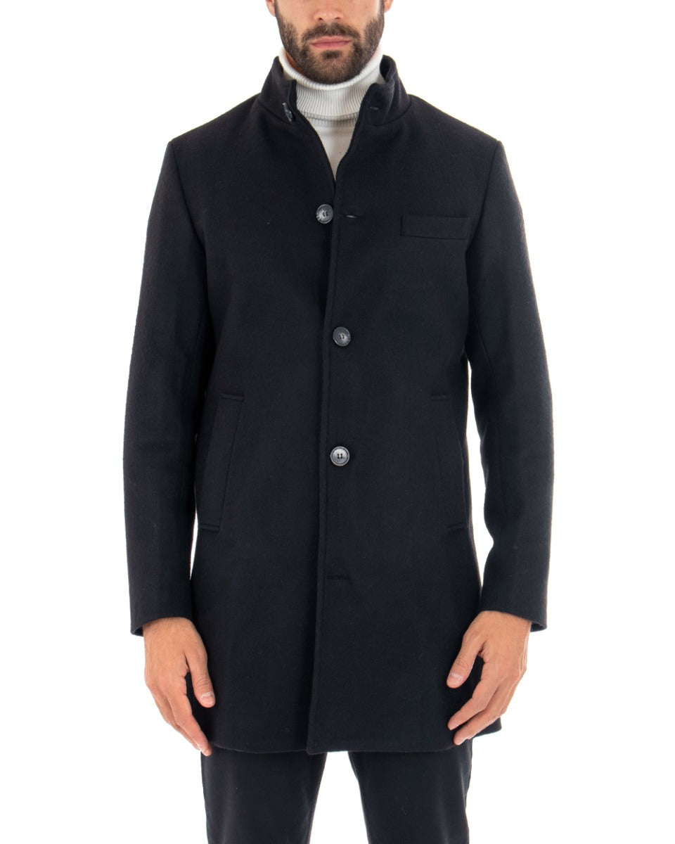 Cappotto Monopetto Uomo Giacca Collo Coreano Giaccone Lungo Blu Baronetto Elegante GIOSAL-G2693A