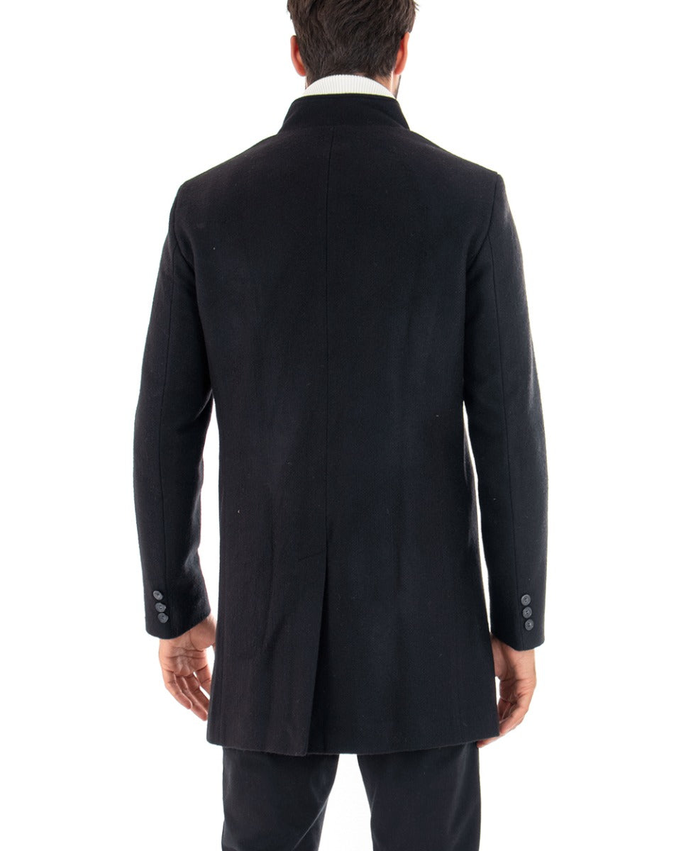 Cappotto Monopetto Uomo Giacca Collo Coreano Giaccone Lungo Blu Baronetto Elegante GIOSAL-G2693A