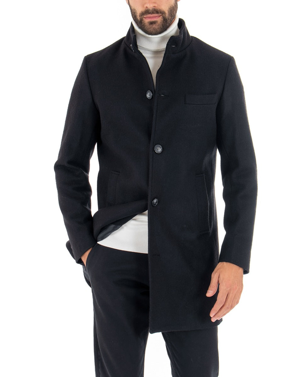 Cappotto Monopetto Uomo Giacca Collo Coreano Giaccone Lungo Blu Baronetto Elegante GIOSAL-G2693A