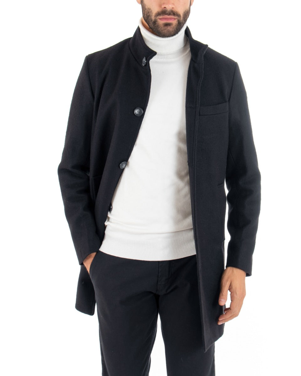 Cappotto Monopetto Uomo Giacca Collo Coreano Giaccone Lungo Blu Baronetto Elegante GIOSAL-G2693A