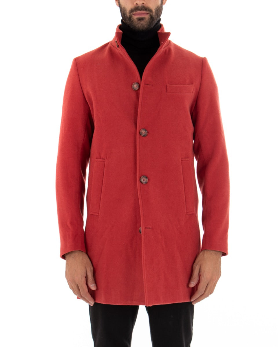 Cappotto Monopetto Uomo Giacca Collo Coreano Giaccone Lungo Rosso Baronetto Elegante GIOSAL-G2699A