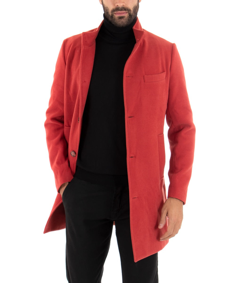 Cappotto Monopetto Uomo Giacca Collo Coreano Giaccone Lungo Rosso Baronetto Elegante GIOSAL-G2699A