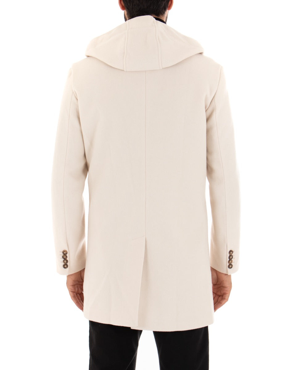 Cappotto Monopetto Uomo Giacca Giaccone Con Cappuccio Panna Baronetto Elegante GIOSAL-G2701A