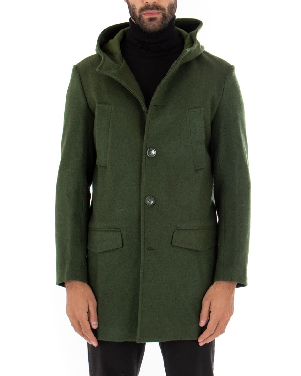 Cappotto Monopetto Uomo Giacca Giaccone Con Cappuccio Verde Baronetto Elegante GIOSAL-G2702A