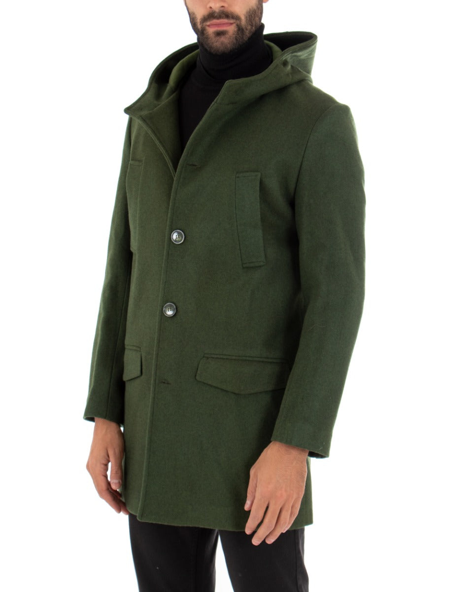 Cappotto Monopetto Uomo Giacca Giaccone Con Cappuccio Verde Baronetto Elegante GIOSAL-G2702A