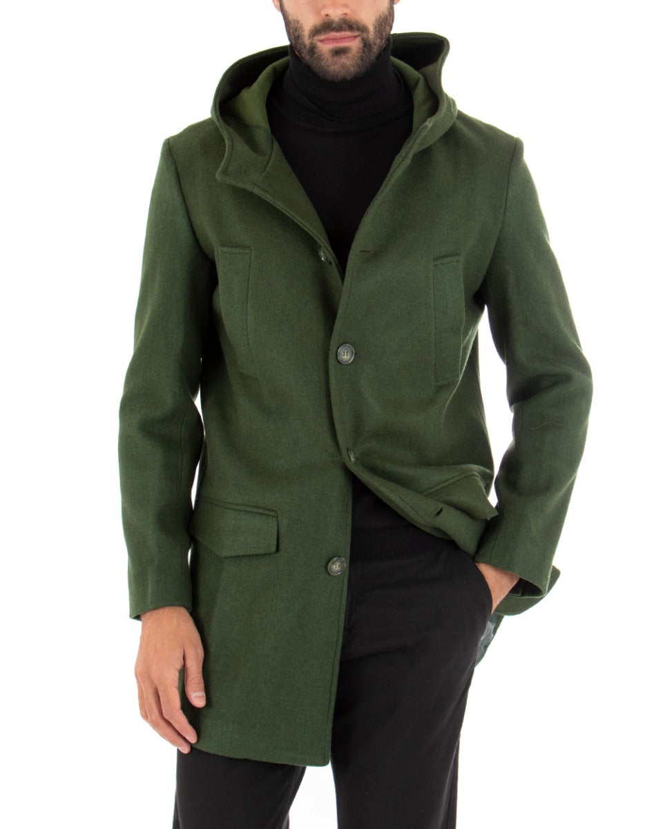 Cappotto Monopetto Uomo Giacca Giaccone Con Cappuccio Verde Baronetto Elegante GIOSAL-G2702A