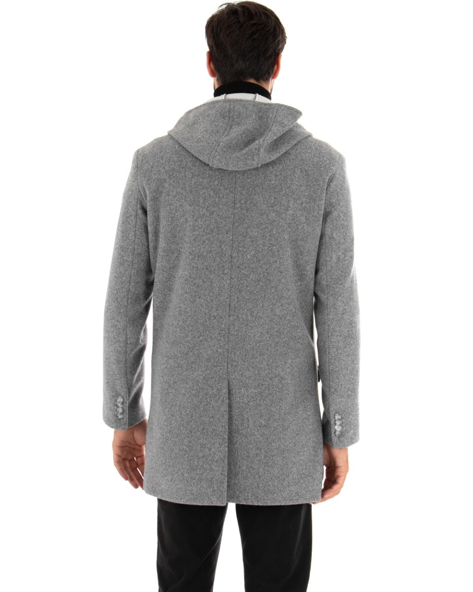 Cappotto Monopetto Uomo Giacca Giaccone Con Cappuccio Grigio Chiaro Baronetto Elegante GIOSAL-G2706A