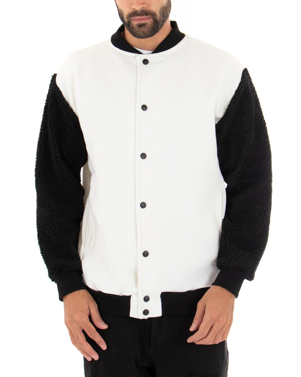 Giubbotto Uomo Giacca College Teddy Bicolore Bianco Nero Casual GIOSAL-G2736A