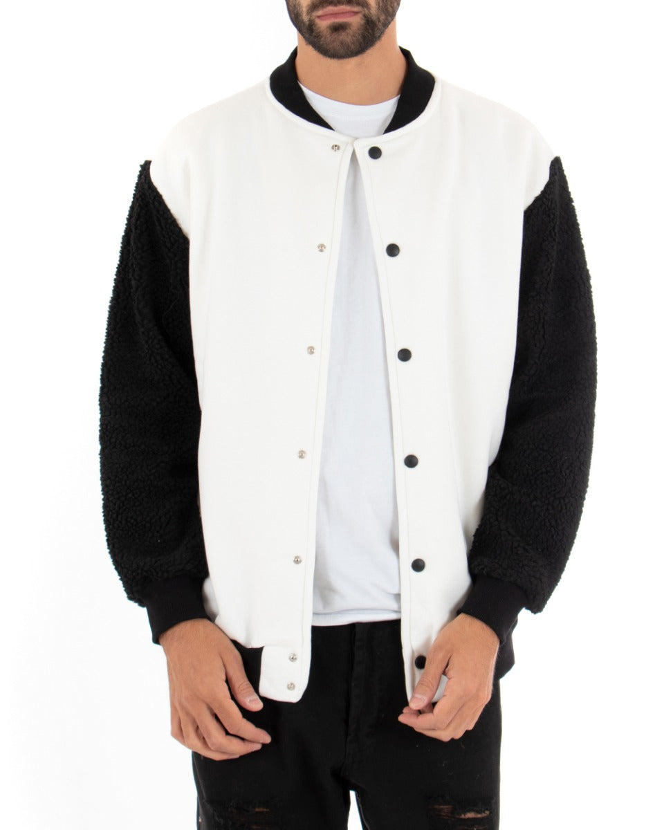 Giubbotto Uomo Giacca College Teddy Bicolore Bianco Nero Casual GIOSAL-G2736A