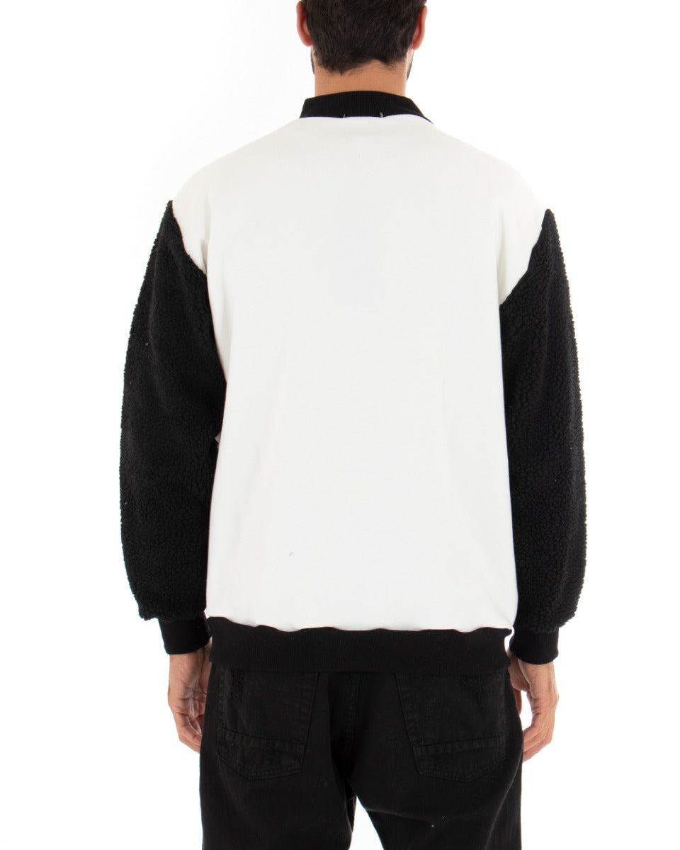 Giubbotto Uomo Giacca College Teddy Bicolore Bianco Nero Casual GIOSAL-G2736A