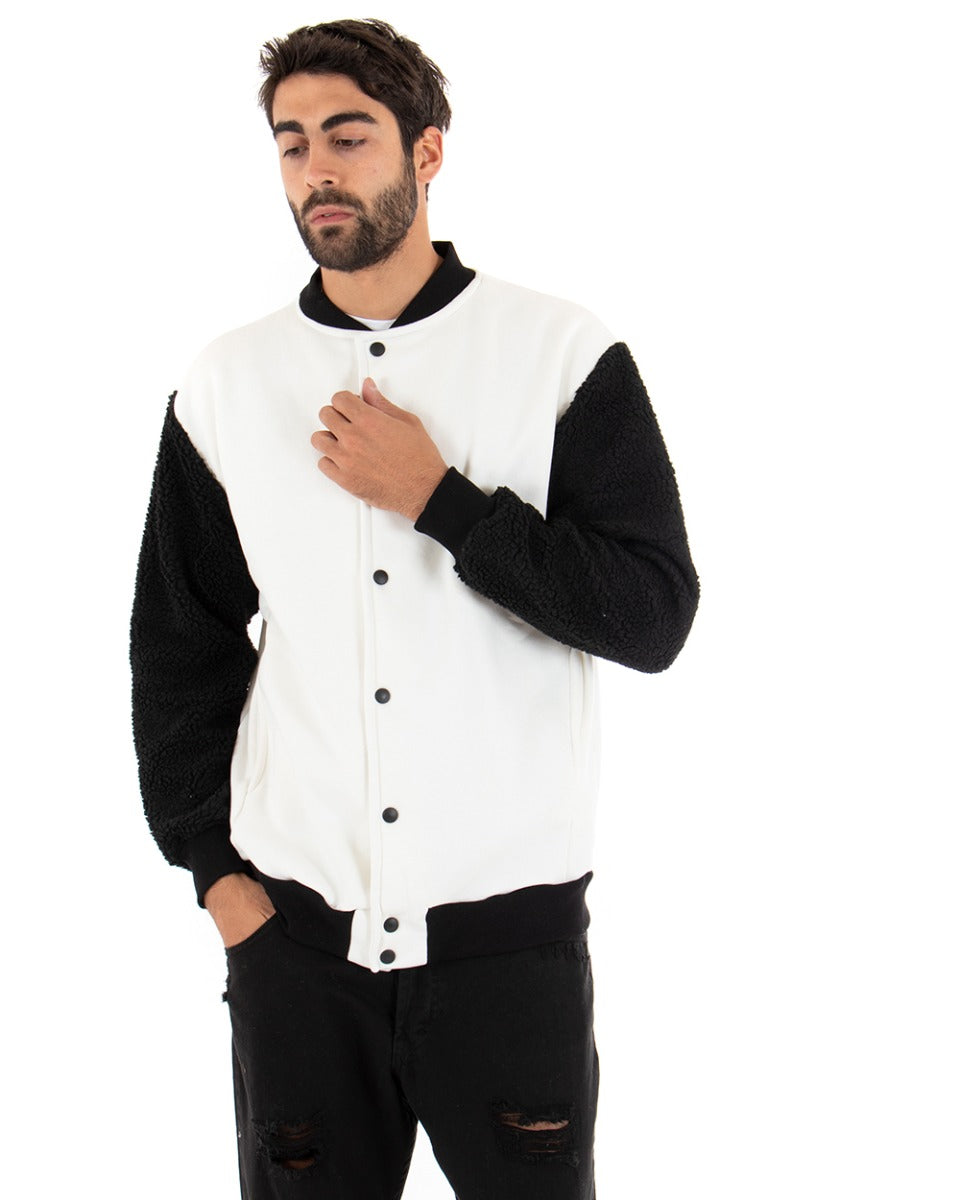 Giubbotto Uomo Giacca College Teddy Bicolore Bianco Nero Casual GIOSAL-G2736A