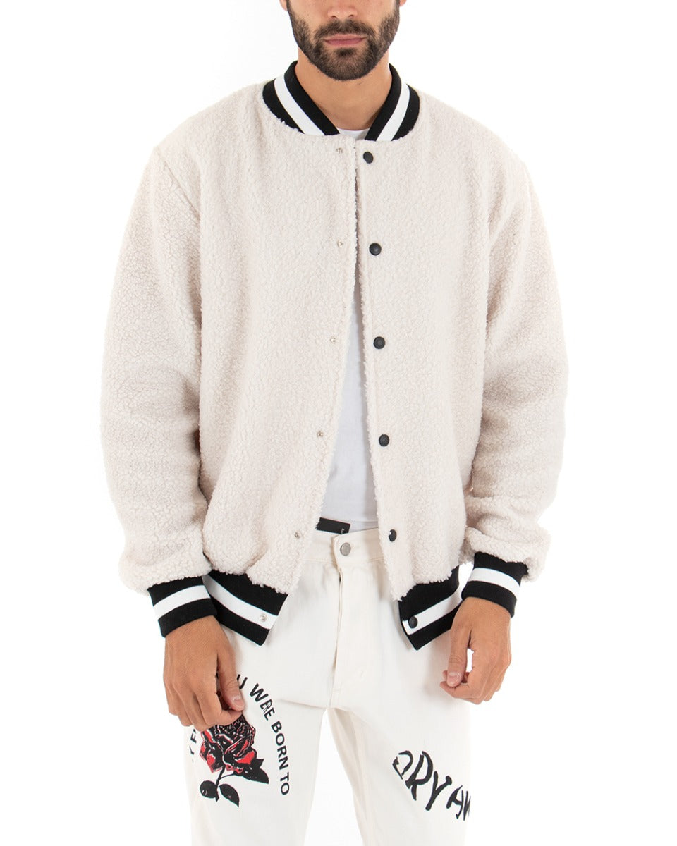 Giubbotto Uomo Giacca College Teddy Tinta Unita Panna GIOSAL-G2738A