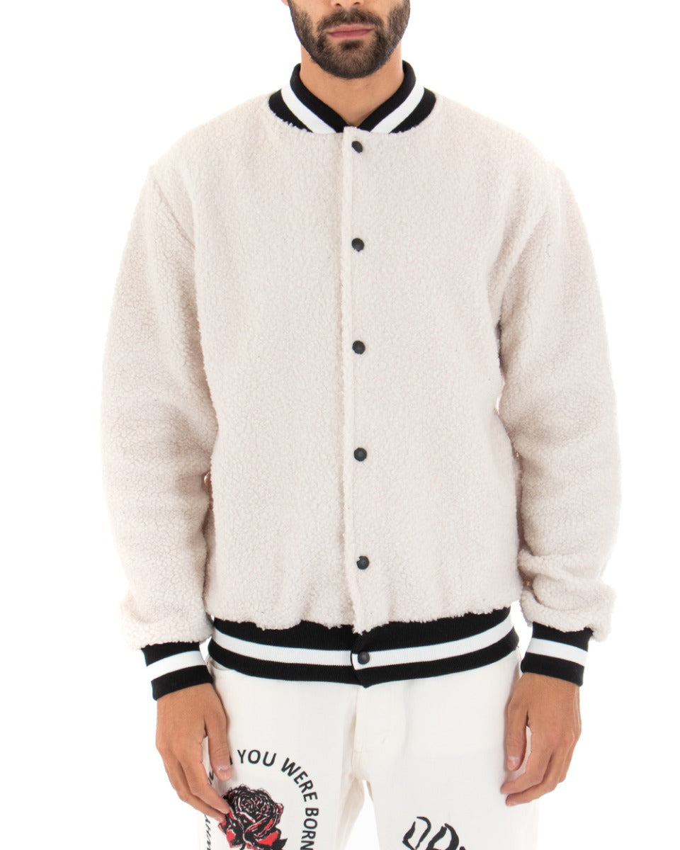 Giubbotto Uomo Giacca College Teddy Tinta Unita Panna GIOSAL-G2738A