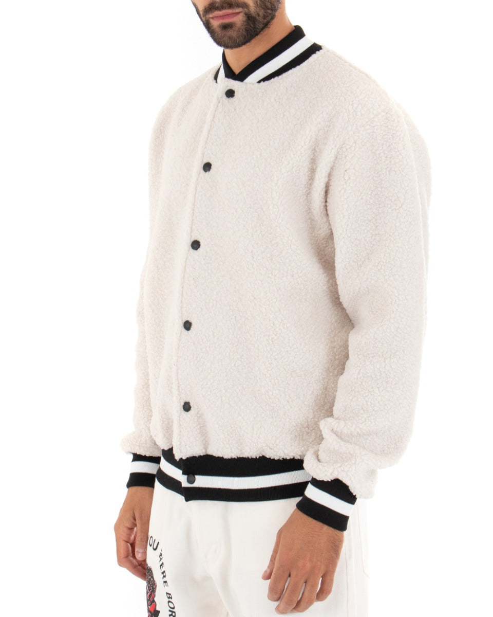 Giubbotto Uomo Giacca College Teddy Tinta Unita Panna GIOSAL-G2738A